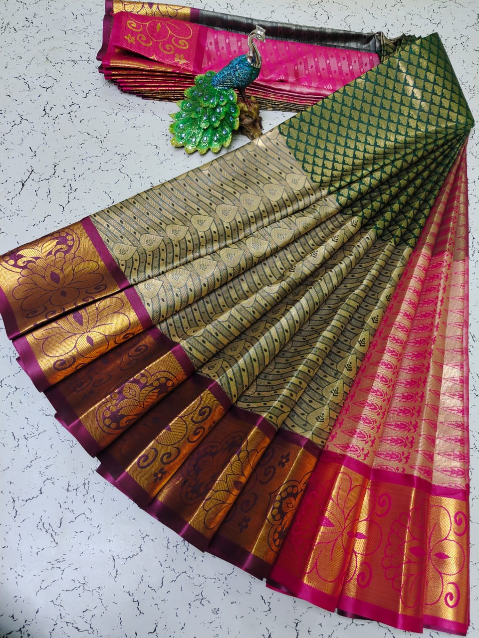 Elite bridal semi silk saree brocade zari work on all over the saree - Vannamayil Fashions