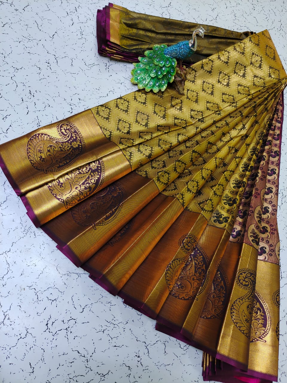 Elite bridal semi silk saree brocade zari work on all over the saree - Vannamayil Fashions