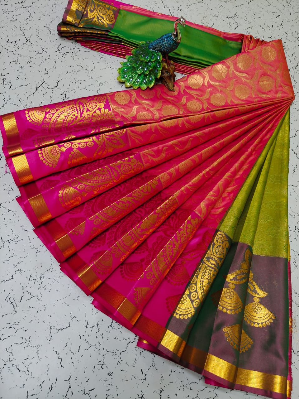 Pure Zari Bridal Korvai Jacquard Kanjivaram Silk Saree 10058737 –  Avishya.com