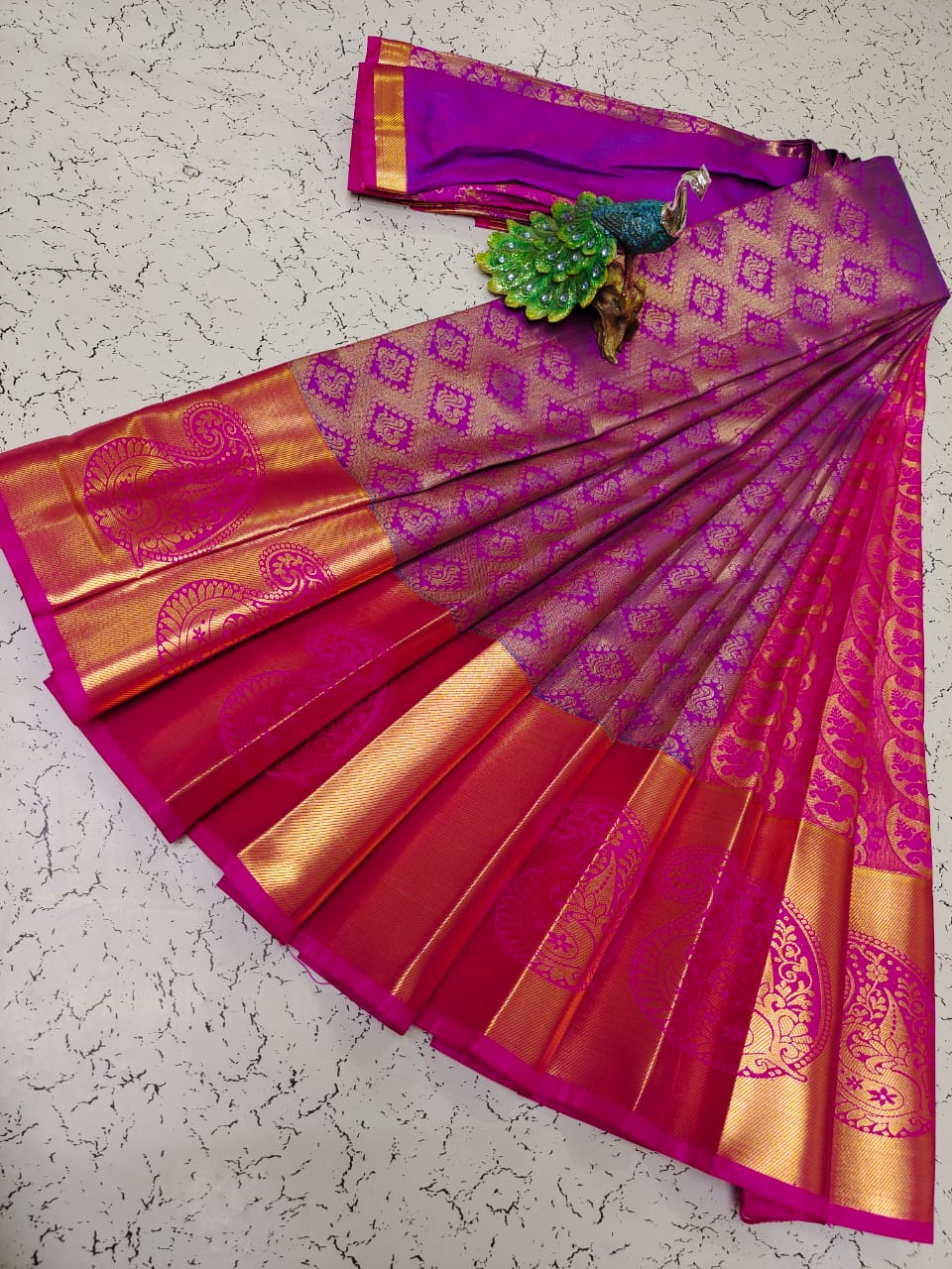 Elite bridal semi silk saree brocade zari work on all over the saree - Vannamayil Fashions