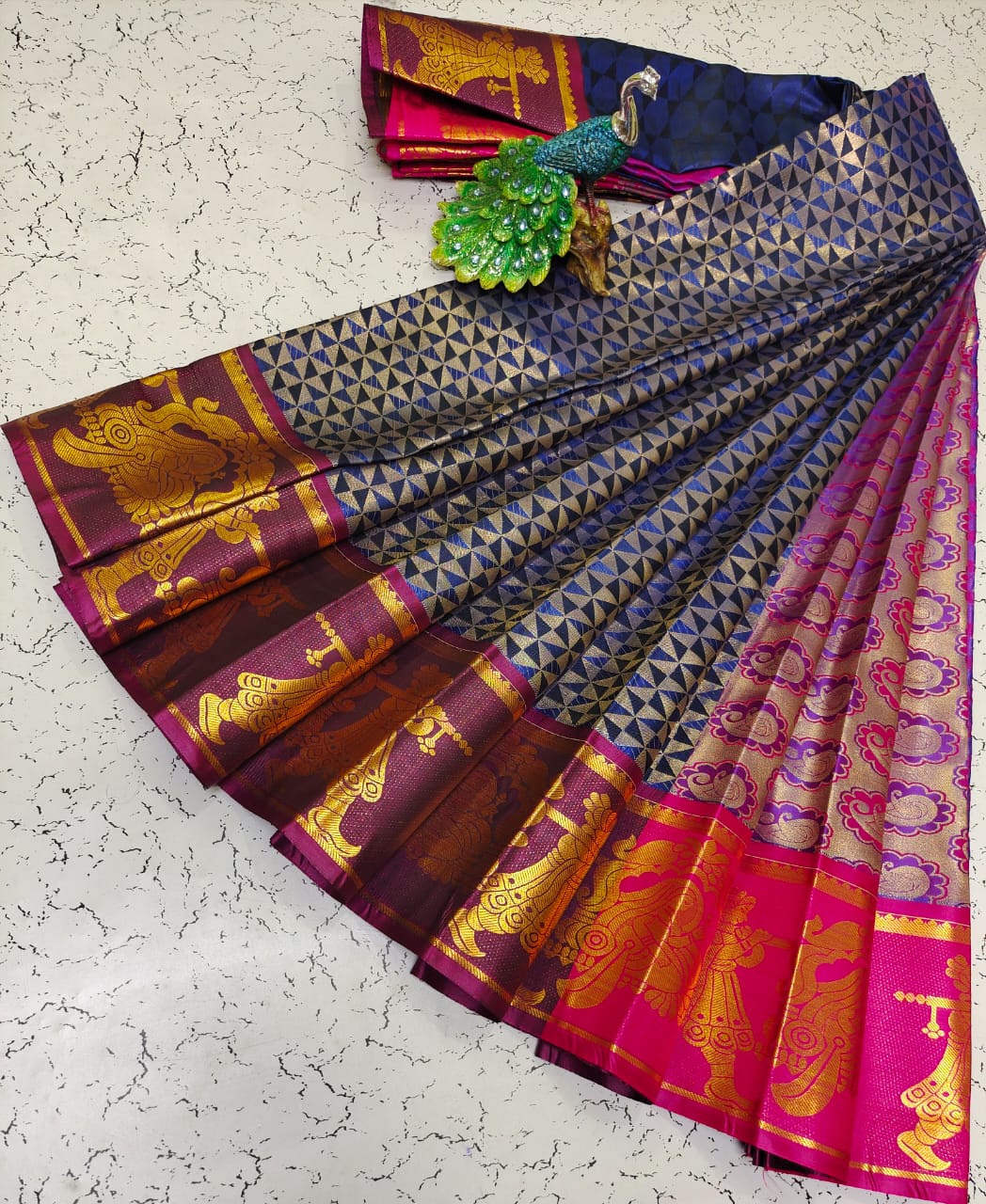 Elite bridal semi silk saree brocade zari work on all over the saree - Vannamayil Fashions