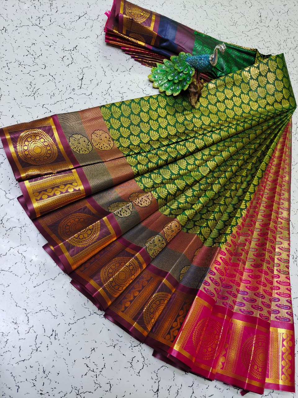 Elite bridal semi silk saree brocade zari work on all over the saree - Vannamayil Fashions