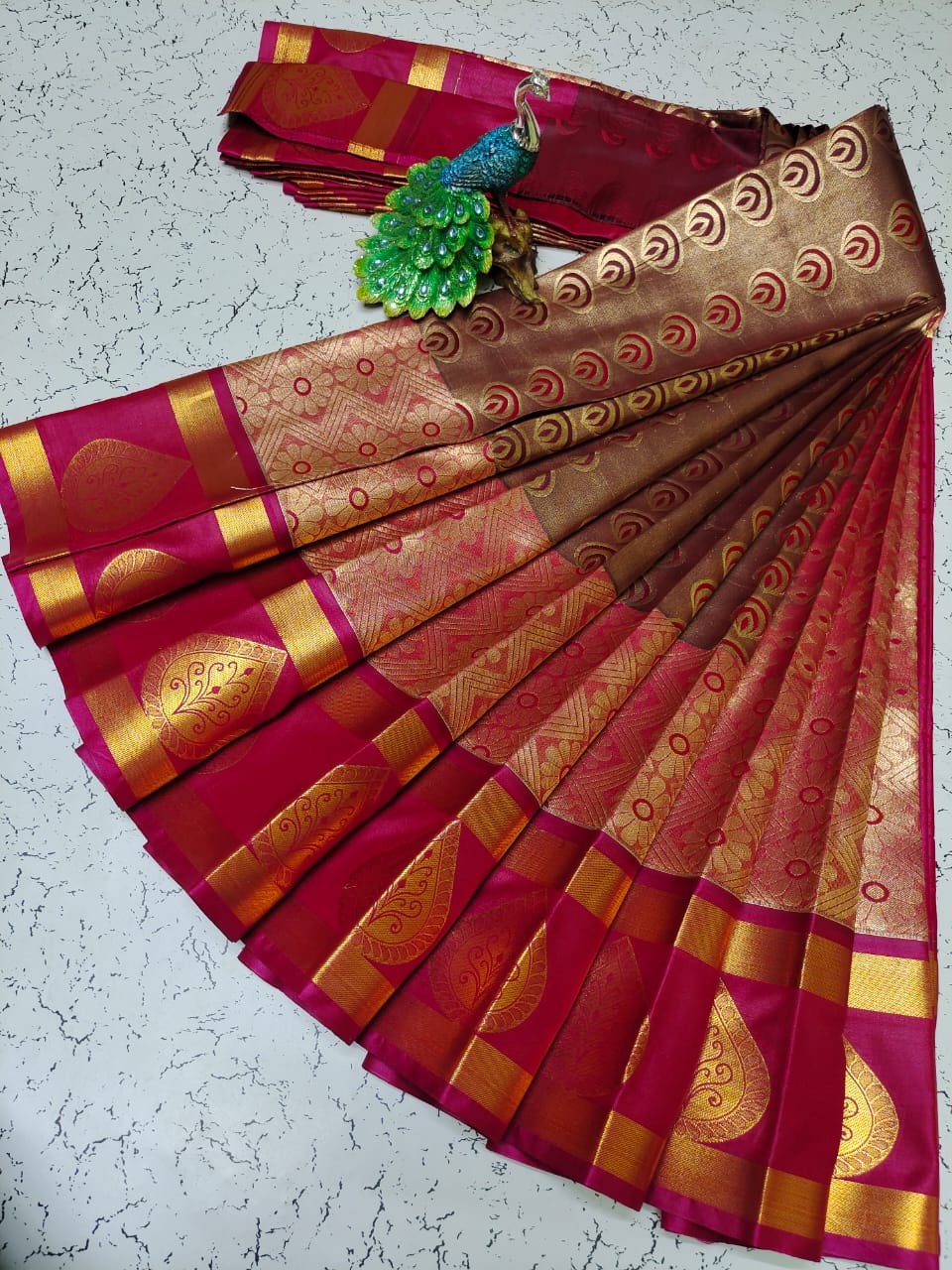 Elite bridal semi silk saree brocade zari work on all over the saree - Vannamayil Fashions