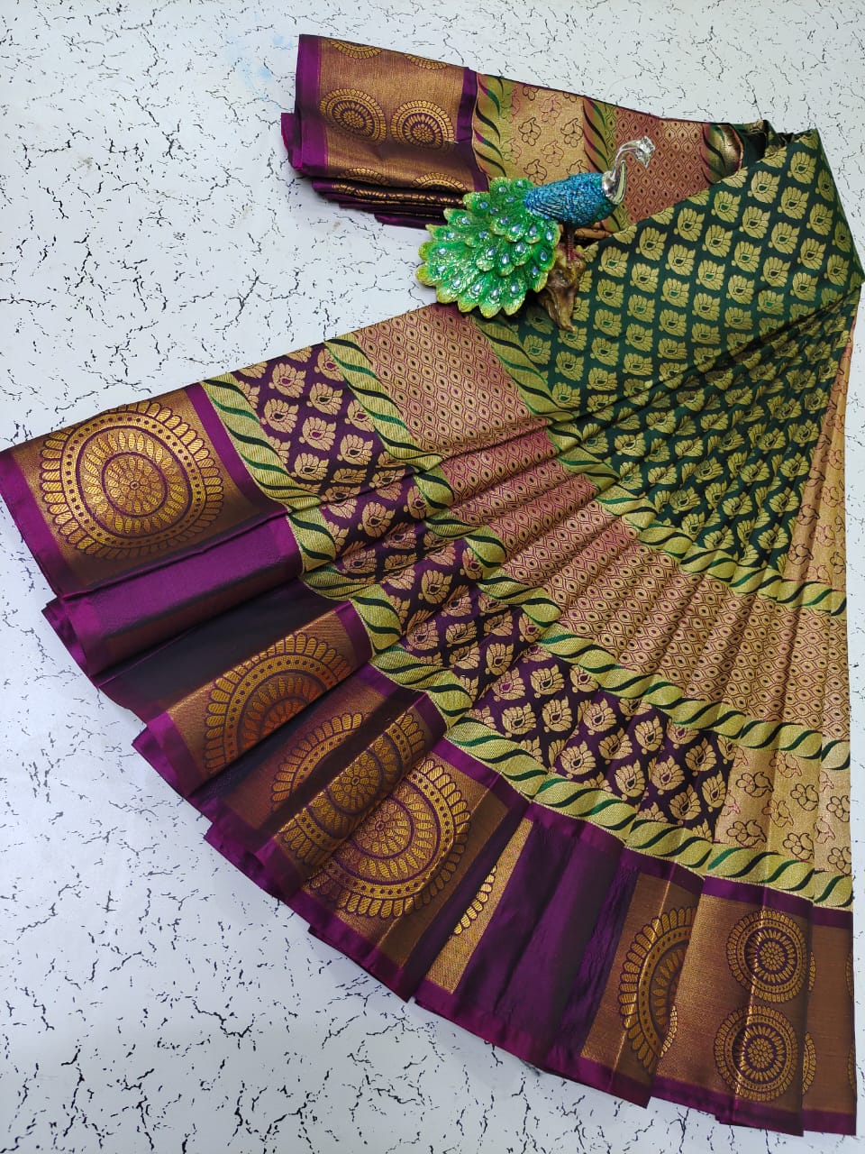 Elite bridal semi silk saree brocade zari work on all over the saree - Vannamayil Fashions