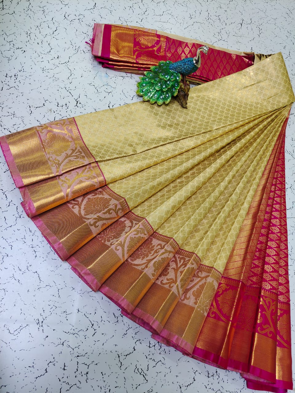 Elite bridal semi silk saree brocade zari work on all over the saree - Vannamayil Fashions