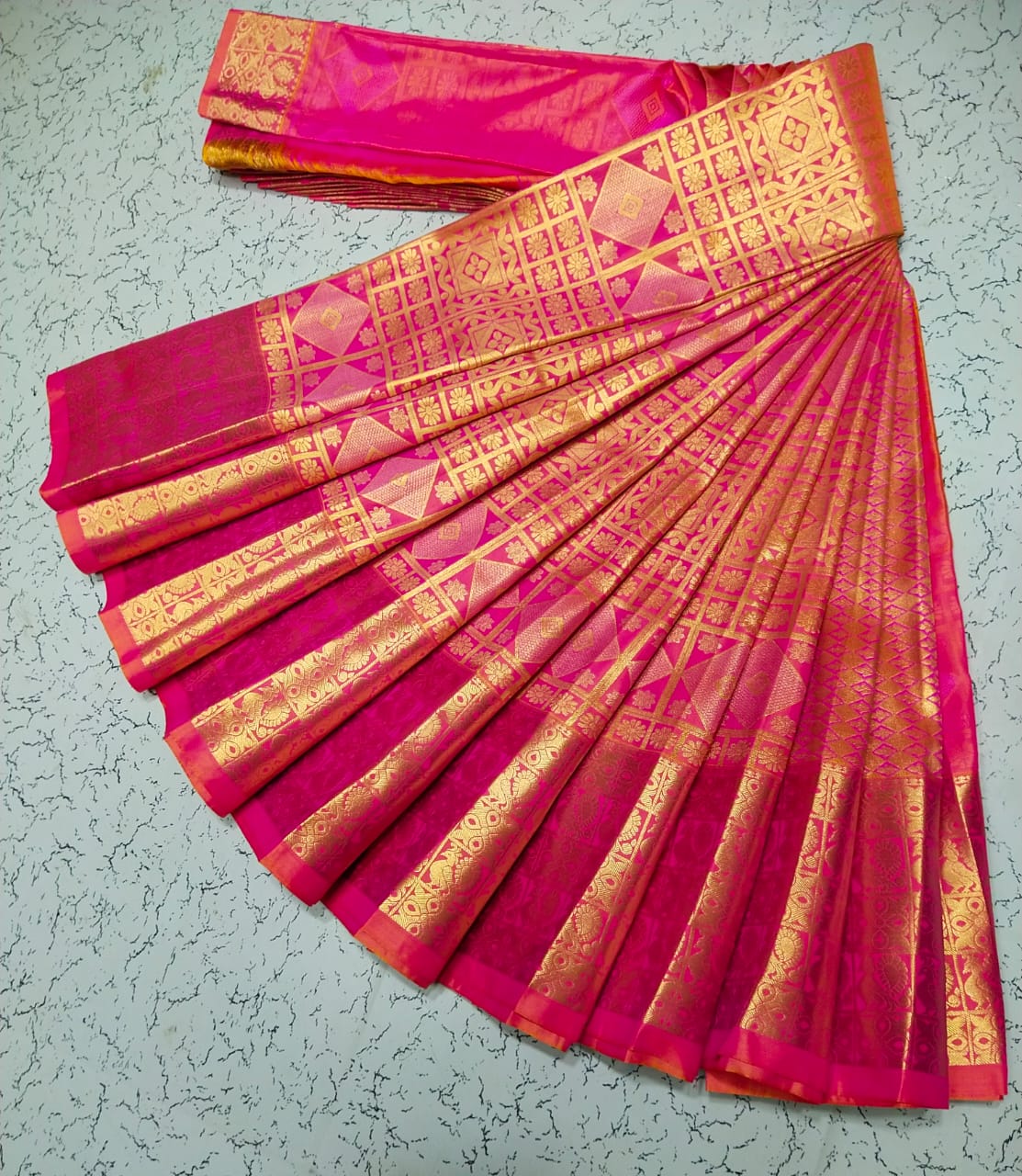 Elite bridal semi silk saree brocade zari work on all over the saree - Vannamayil Fashions