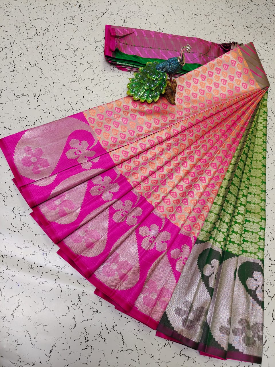 Elite bridal semi silk saree brocade zari work on all over the saree - Vannamayil Fashions