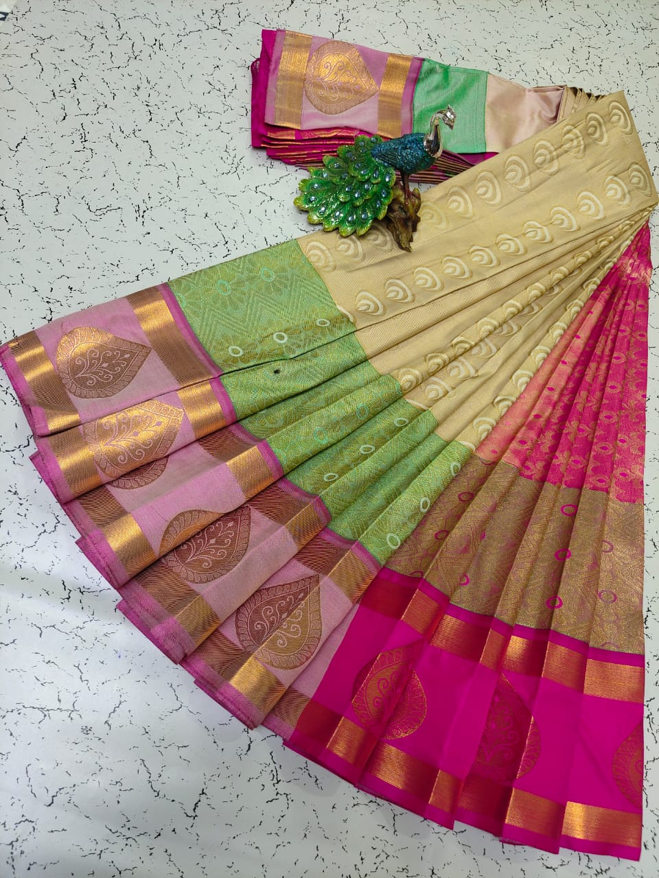 Elite bridal semi silk saree brocade zari work on all over the saree - Vannamayil Fashions