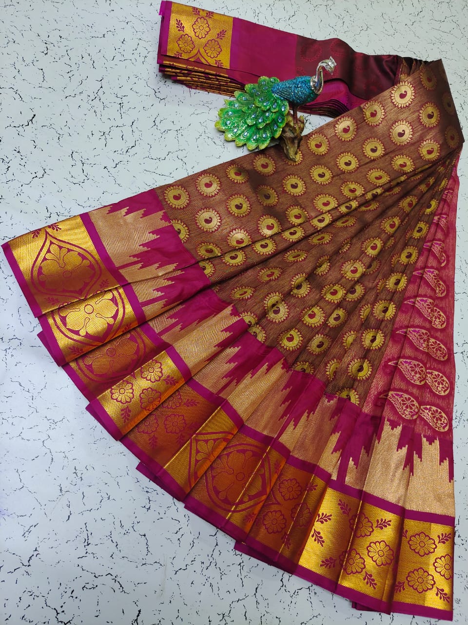 Elite bridal semi silk saree brocade zari work on all over the saree - Vannamayil Fashions