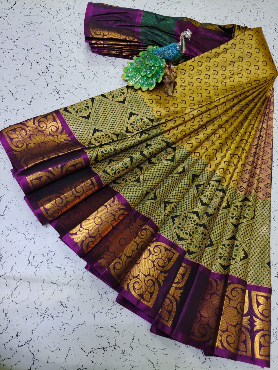 Elite bridal semi silk saree brocade zari work on all over the saree - Vannamayil Fashions