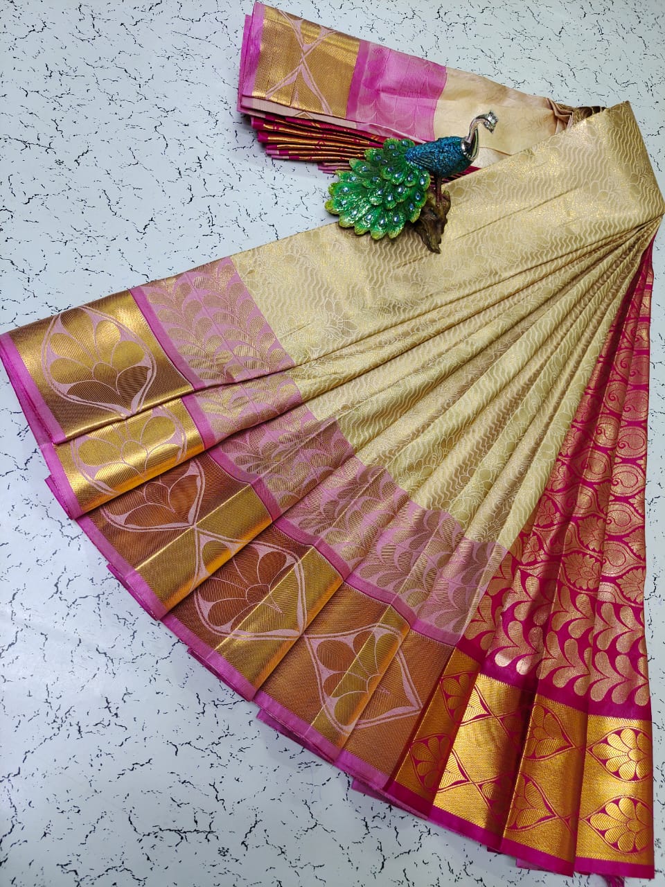 Elite bridal semi silk saree brocade zari work on all over the saree - Vannamayil Fashions