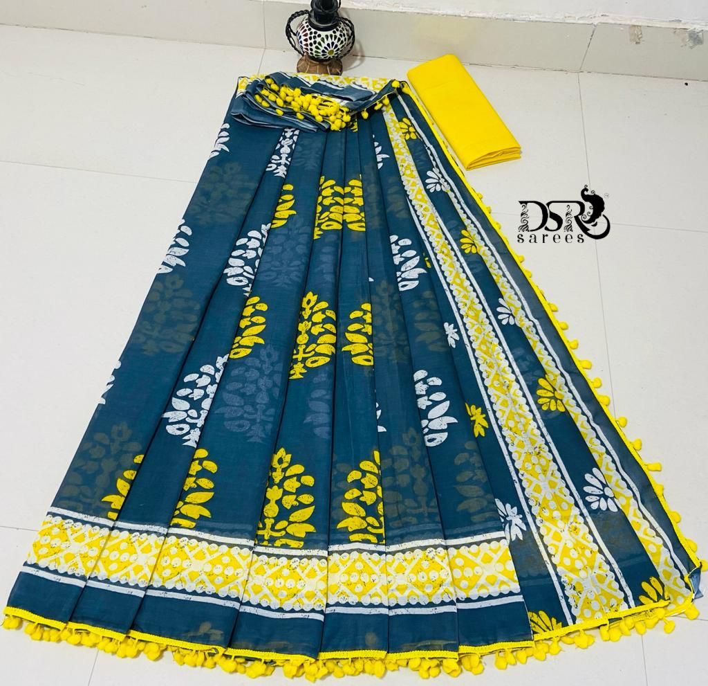 Hand block bagru printed cotton mul mul saree - Vannamayil Fashions