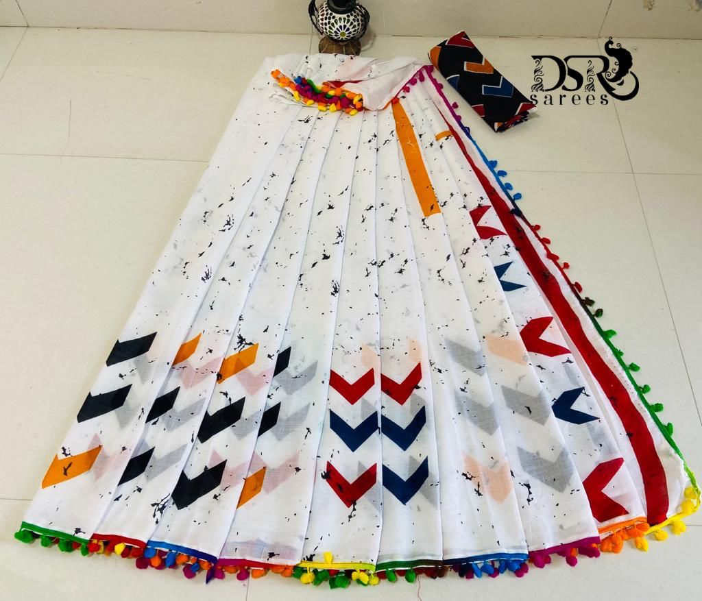 Hand block bagru printed cotton mul mul saree - Vannamayil Fashions