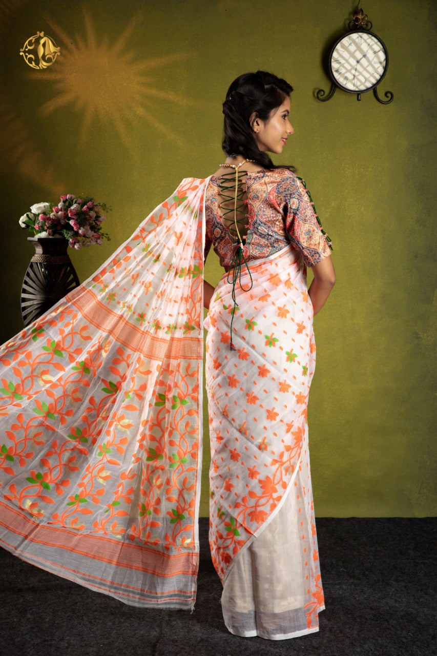 Handloom bengal jacquard jamdani saree - Vannamayil Fashions