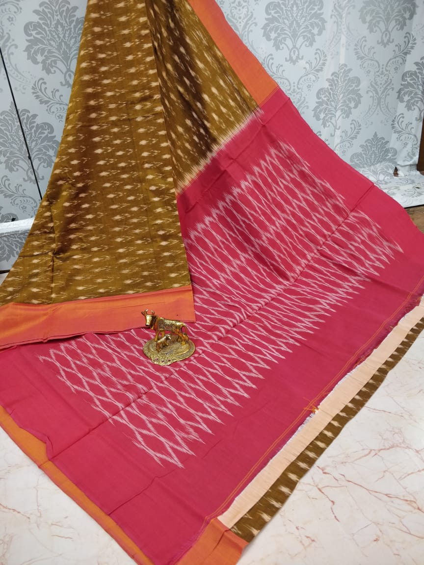 Ikkat pochampally handloom pure mercerized cotton saree - Vannamayil Fashions