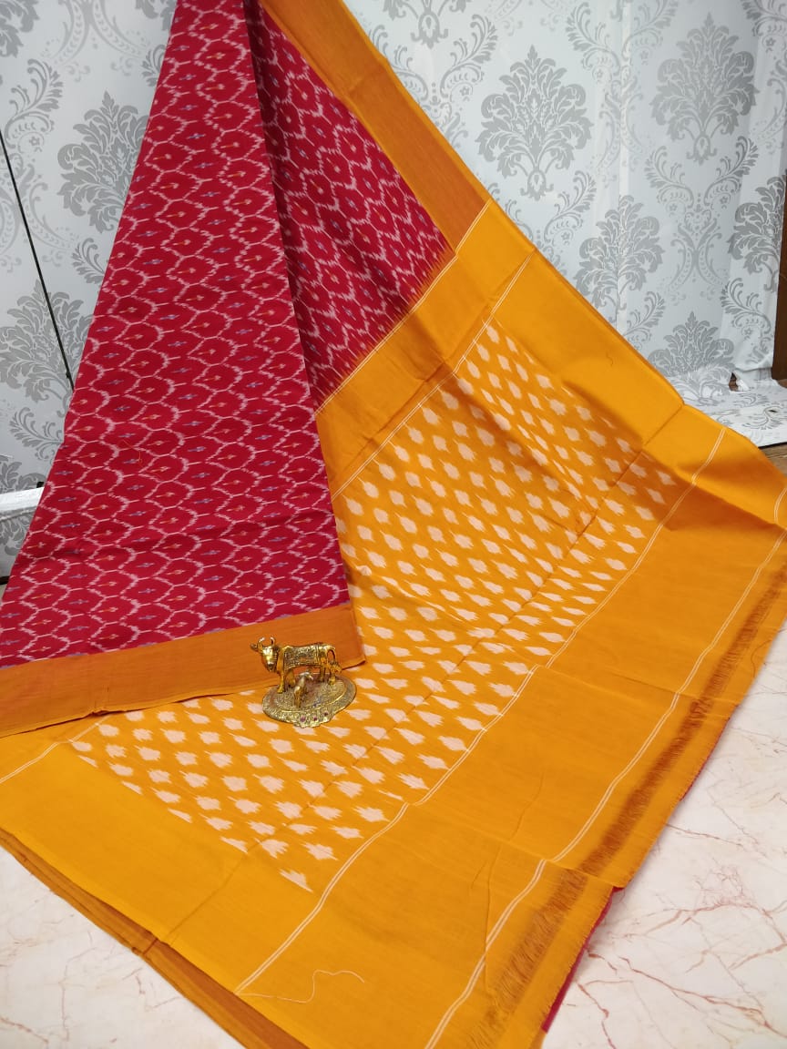 Ikkat pochampally handloom pure mercerized cotton saree - Vannamayil Fashions