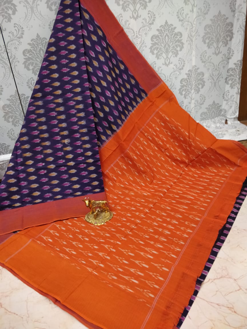 Ikkat pochampally handloom pure mercerized cotton saree - Vannamayil Fashions