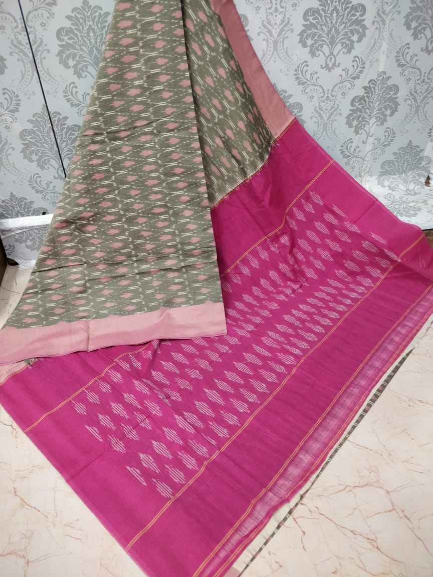 Ikkat pochampally handloom pure mercerized cotton saree - Vannamayil Fashions