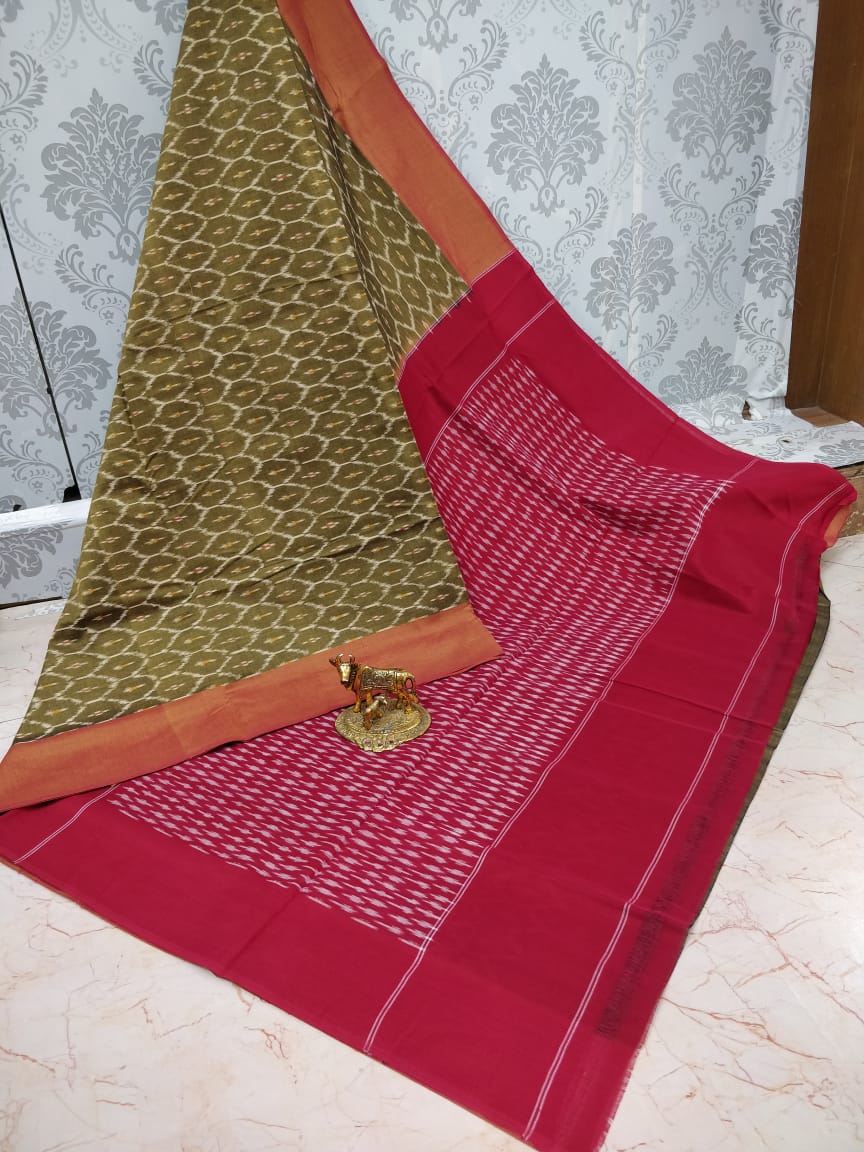 Ikkat pochampally handloom pure mercerized cotton saree - Vannamayil Fashions