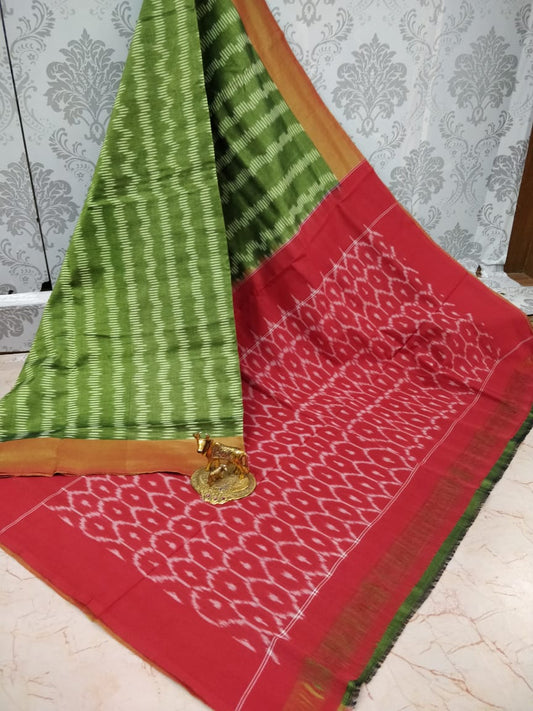 Ikkat pochampally handloom pure mercerized cotton saree - Vannamayil Fashions