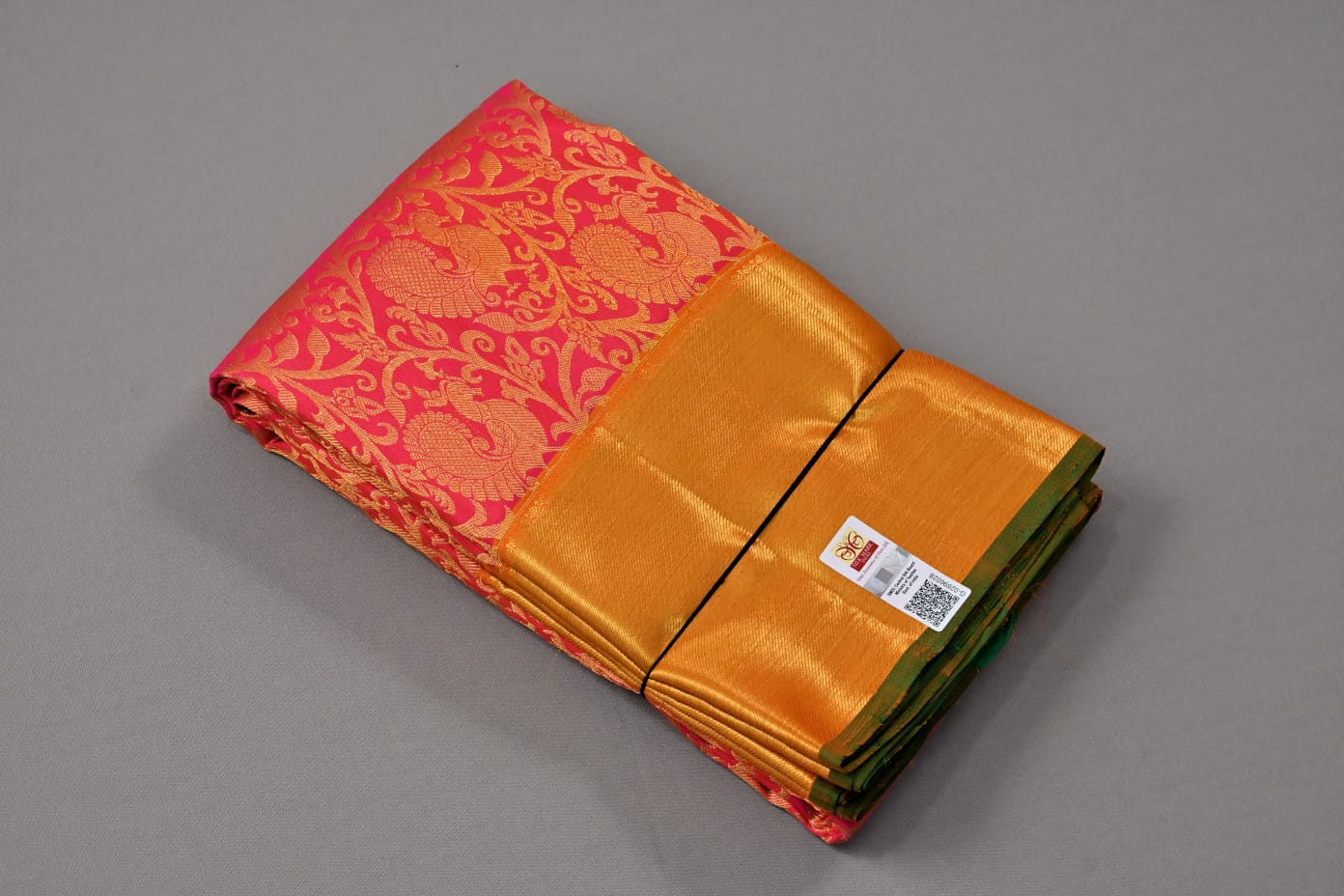 Kanchipuram handloom pure silk in pink and orange dual tone color saree - Vannamayil Fashions
