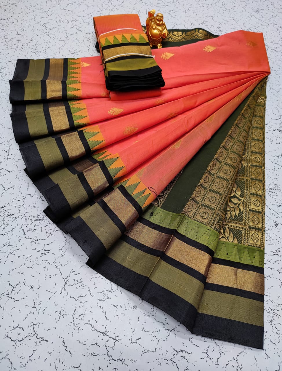 Olive green striped cotton handwoven narayanapet saree – GoCoop