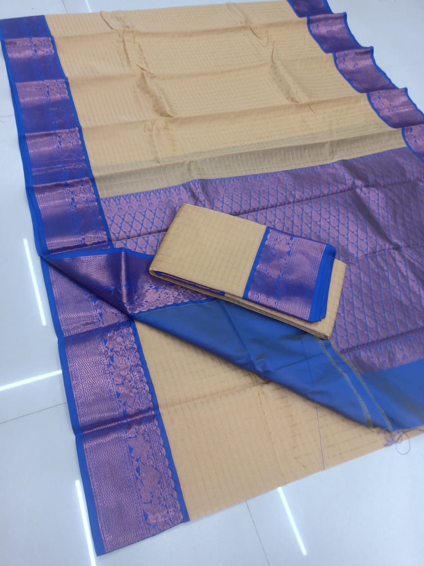 Korvai checked silk cotton saree - Vannamayil Fashions
