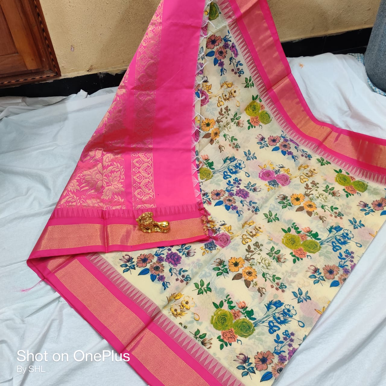 Kuppadam sico temple border with kalamkari print saree - Vannamayil Fashions