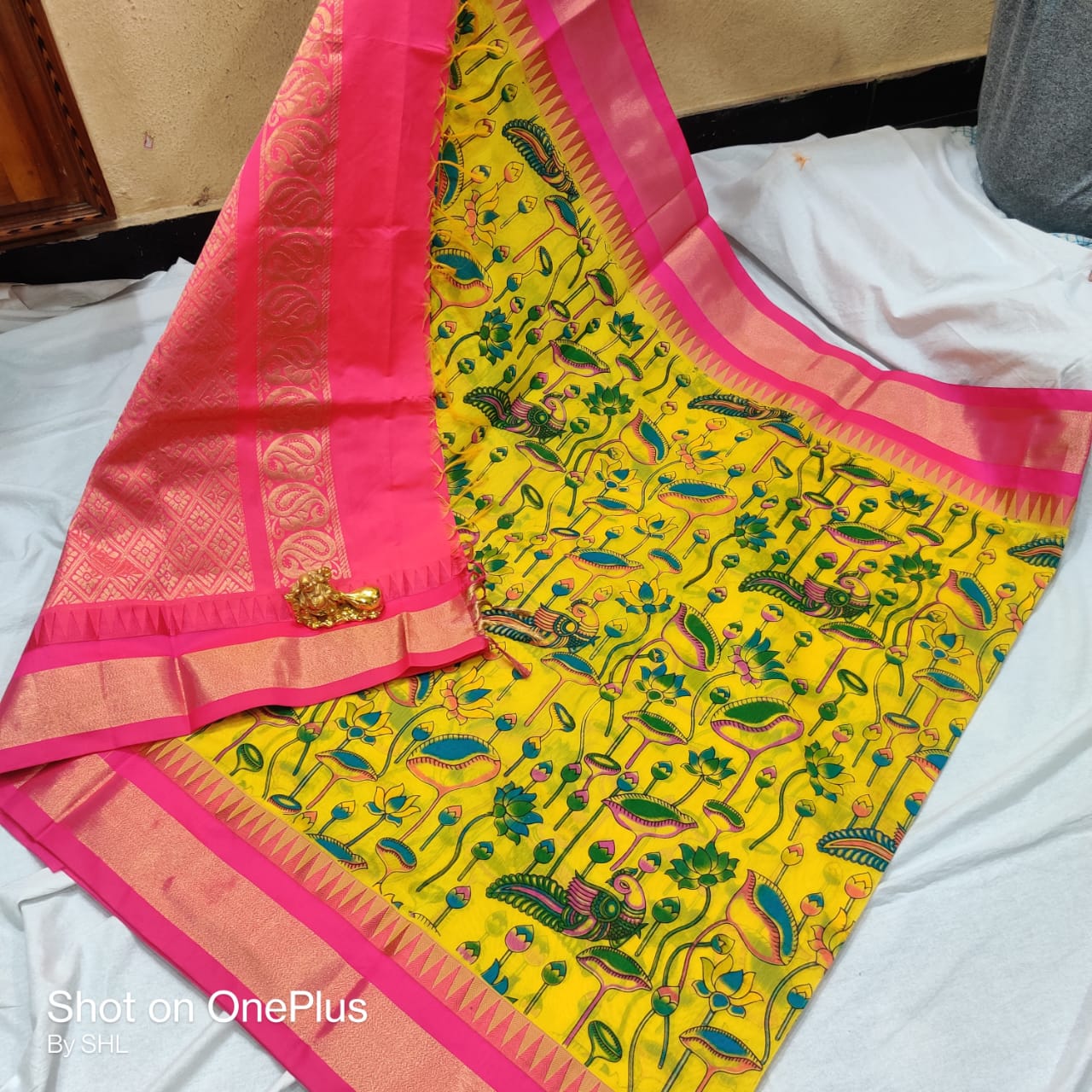 Kuppadam sico temple border with kalamkari print saree - Vannamayil Fashions