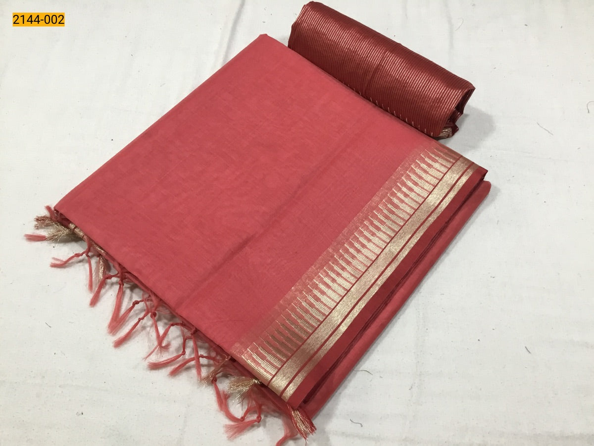 Linen cotton tower border saree - Vannamayil Fashions