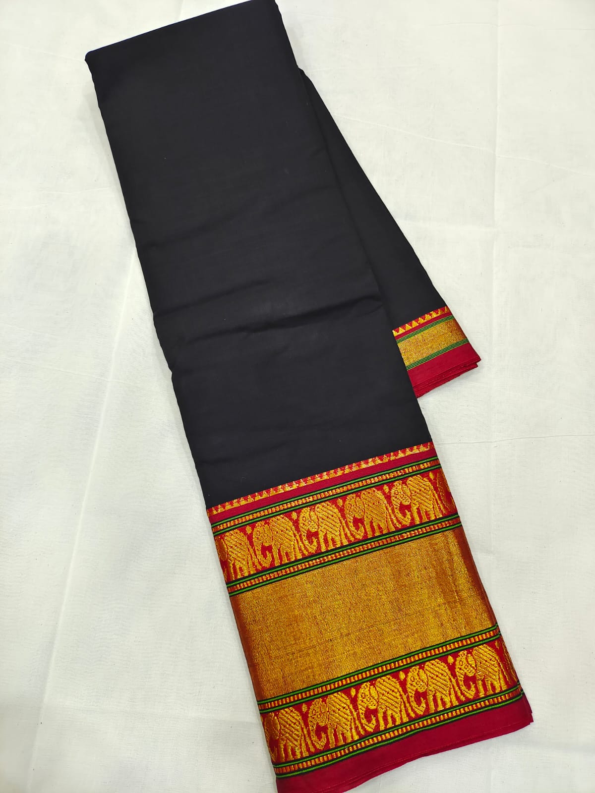 Mangalagiri cotton kuppadam kanchi zari border full plain saree - Vannamayil Fashions