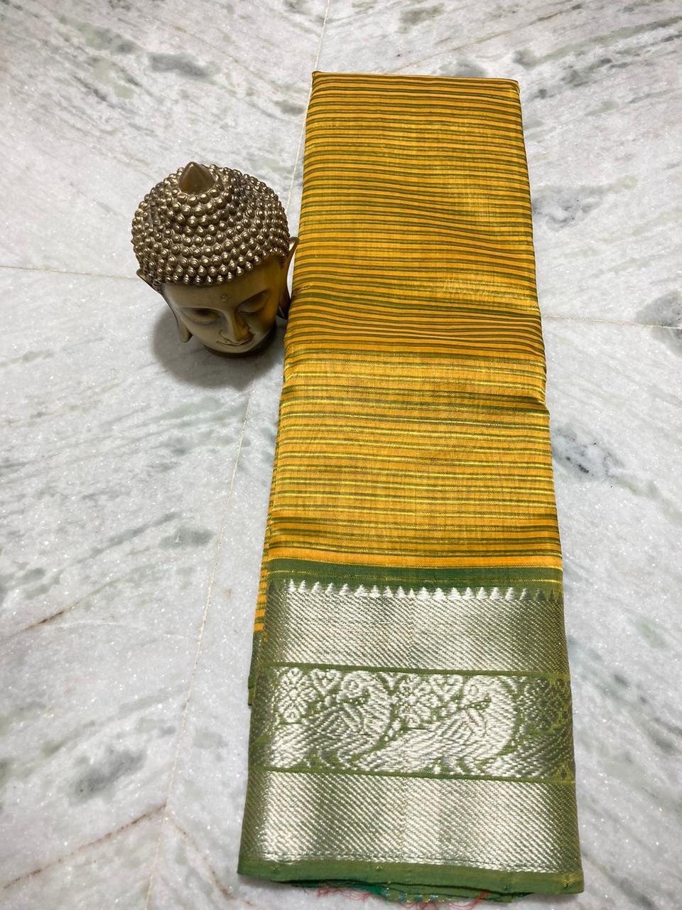 Mangalagiri pattu by cotton kanchi border saree - Vannamayil Fashions