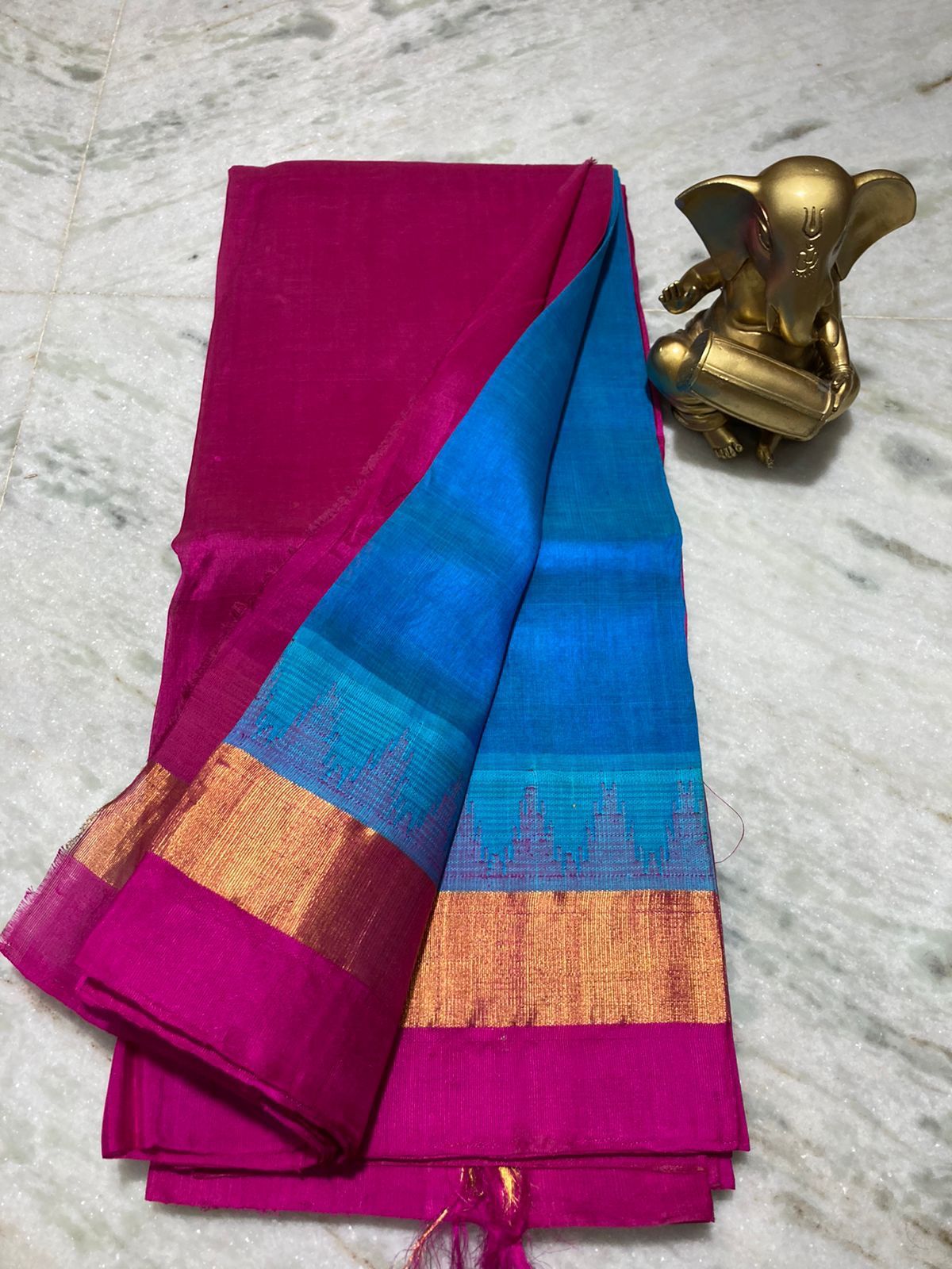 Mangalagiri pure kuppatam pattu silk cotton temple border saree - Vannamayil Fashions