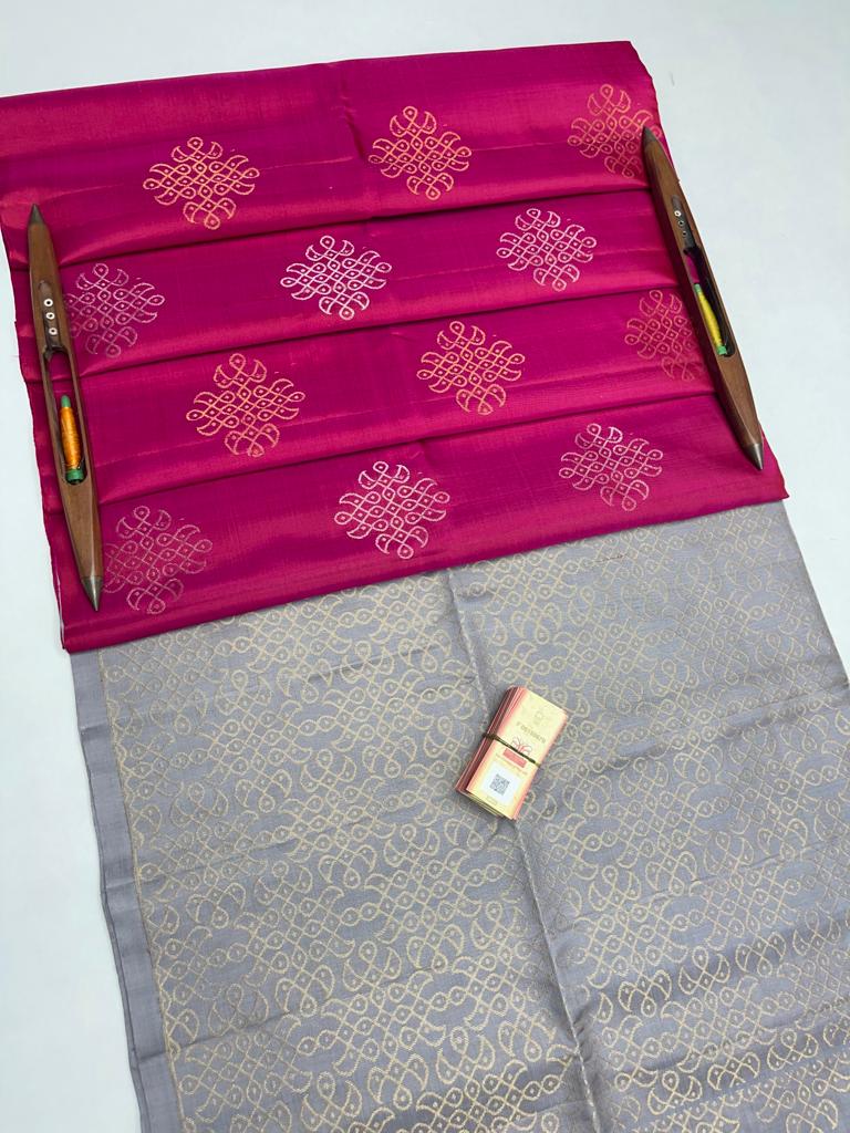 Pure handloom soft silk kolam designed borderless saree - Vannamayil Fashions