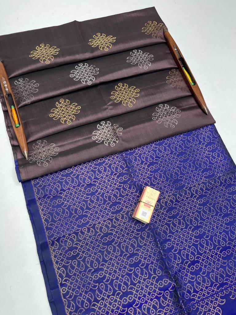 Pure handloom soft silk kolam designed borderless saree - Vannamayil Fashions