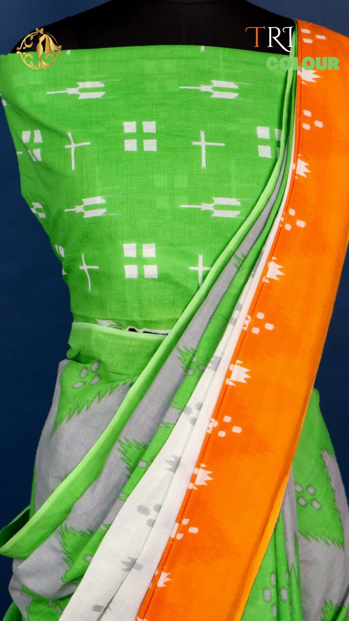 Soft mulmul cotton tri color saree - Vannamayil Fashions