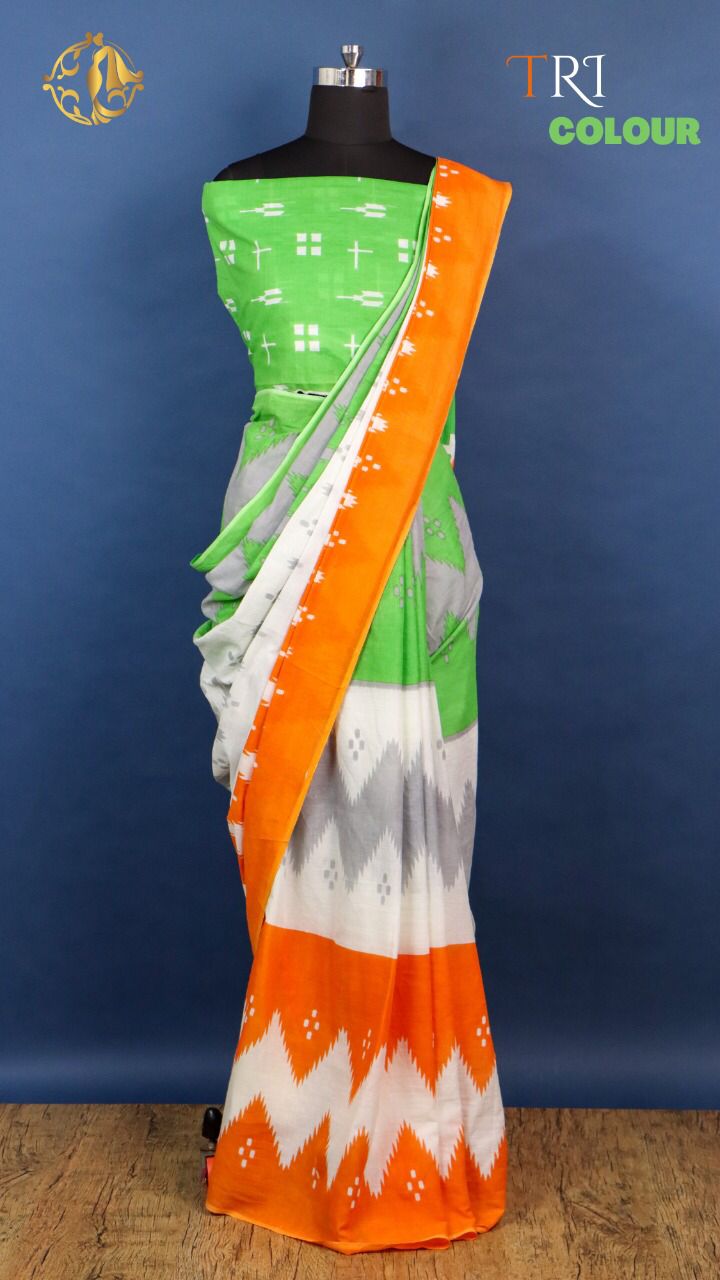 Pure Georgette Jaipuri Dyeing Saree for Independence day - Aazuri