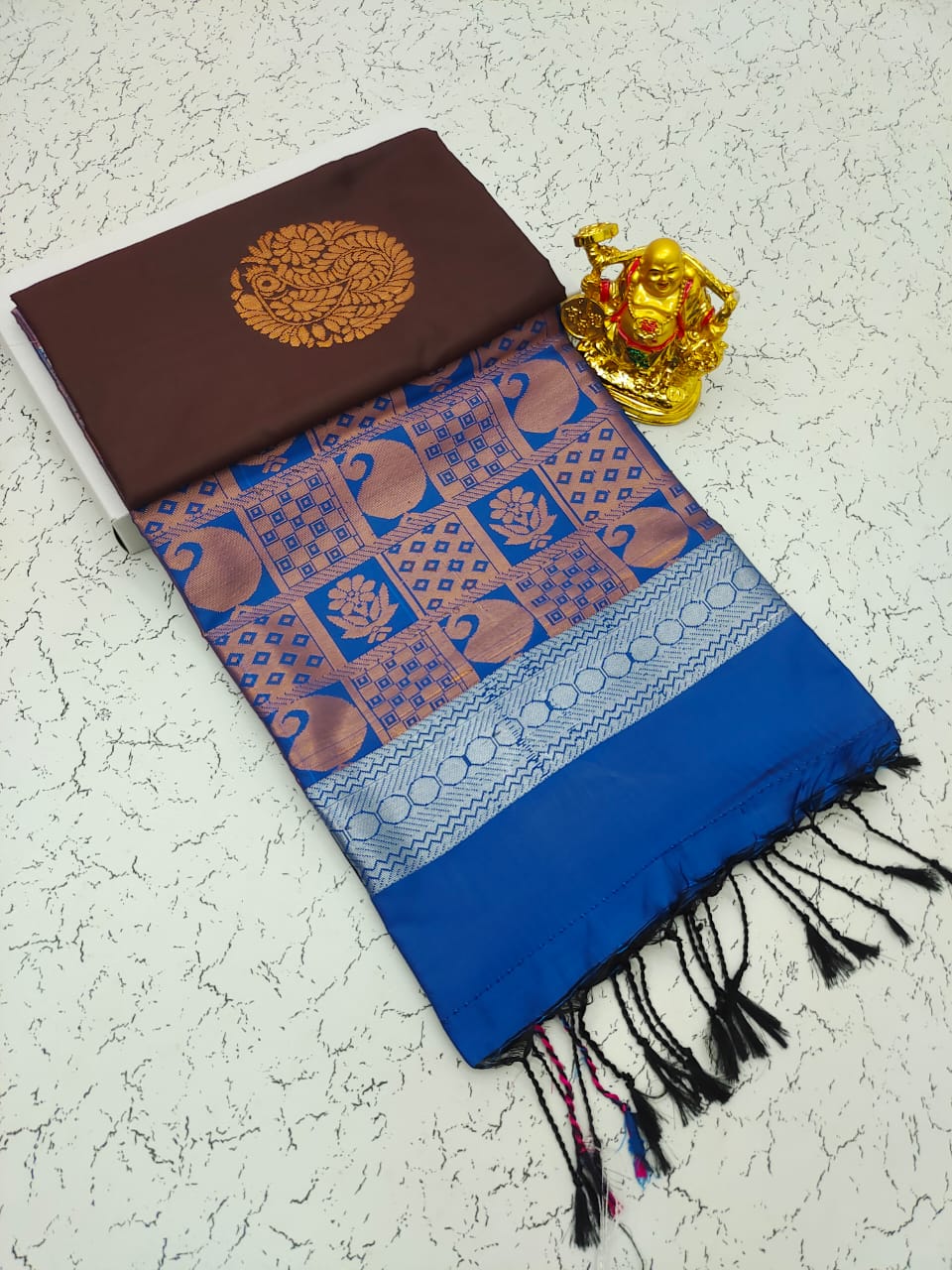 Women Woven Self Dzine Banarasi Silk Sarees Blue { SAREE UNDER 600} { SAREE  UNDER