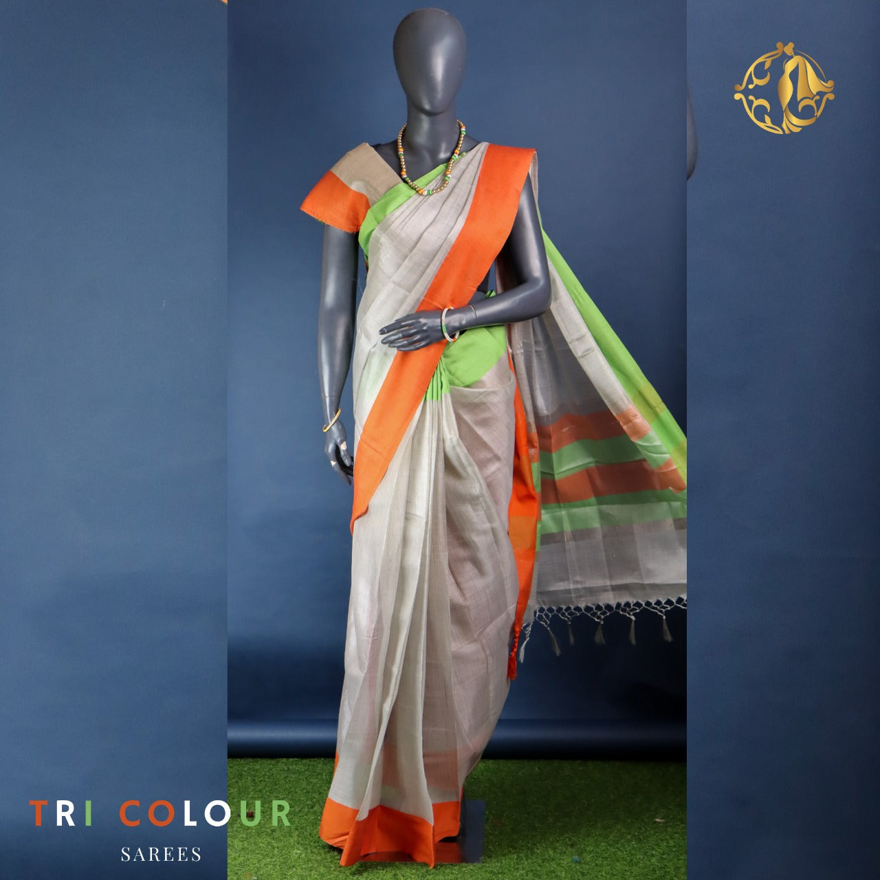 Organza plain saree in tri color – www.vannamayil.com