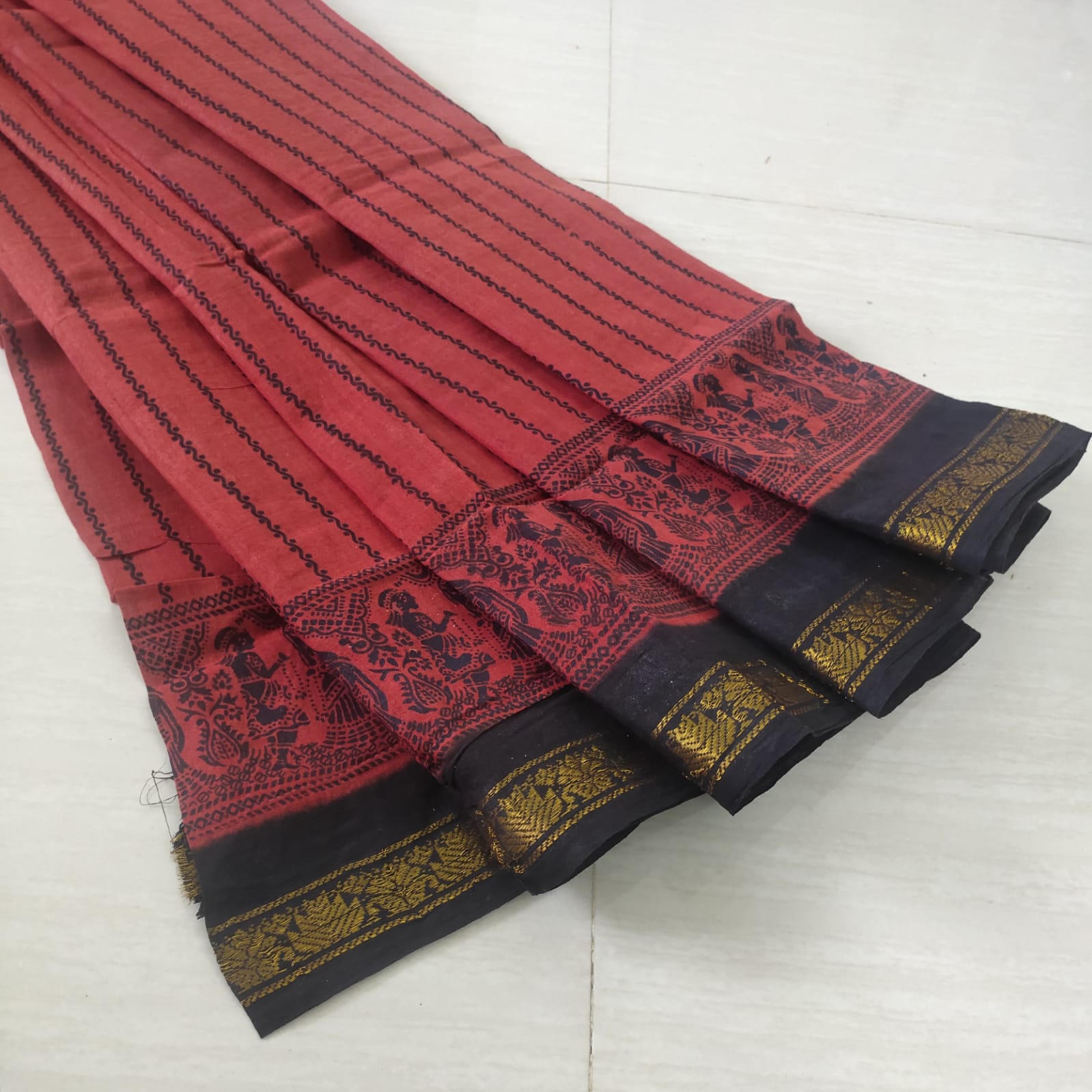 Buy Brown Green Border Amri Fashion Women's Cotton Saree (Sari) Zari Double  side Border Sungadi Saree | Without Blouse | 5.8 Mts at Amazon.in