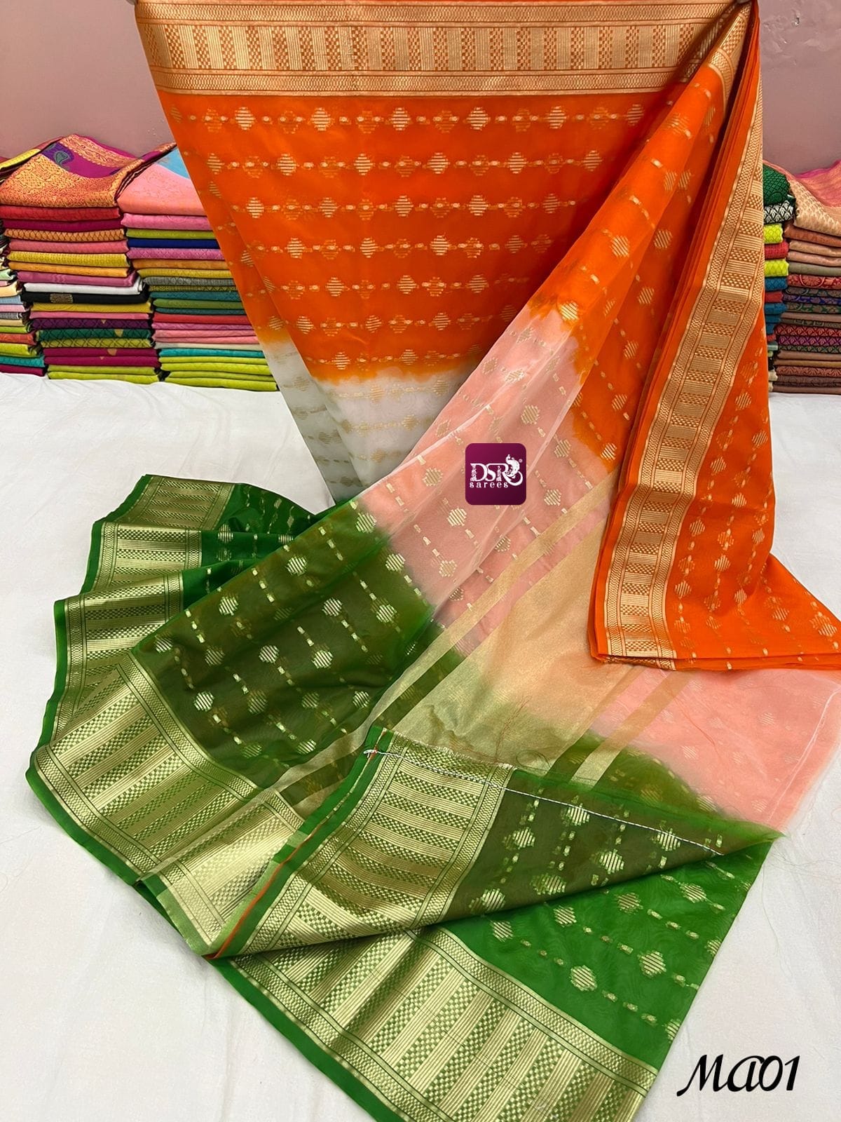 Tri color organza saree - Vannamayil Fashions