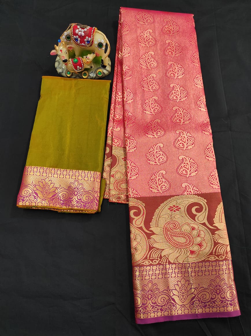 Up to 10 years samuthrika type semi silk pattu pavadai material for kids - Vannamayil Fashions