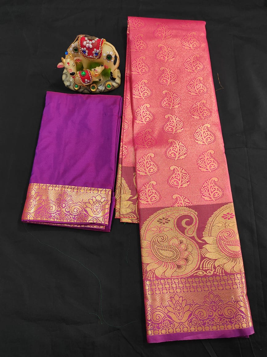 Up to 10 years samuthrika type semi silk pattu pavadai material for kids - Vannamayil Fashions