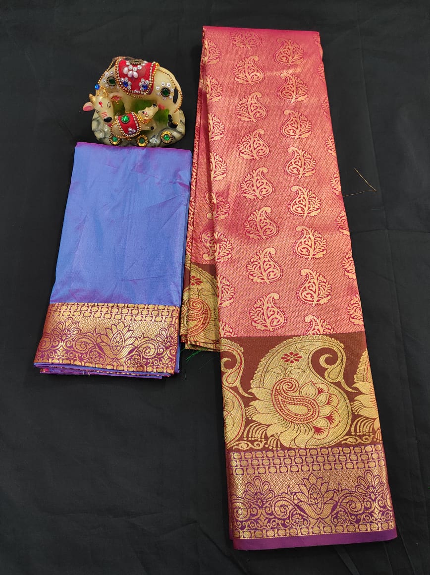 Up to 10 years samuthrika type semi silk pattu pavadai material for kids - Vannamayil Fashions