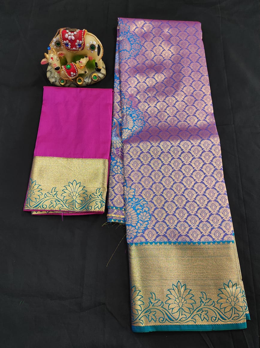 Up to 10 years samuthrika type semi silk pattu pavadai material for kids - Vannamayil Fashions