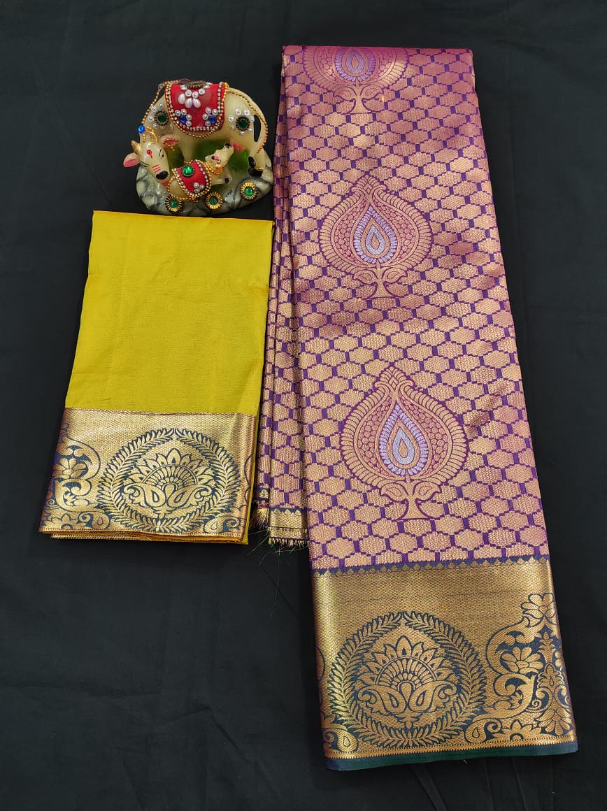 Up to 10 years samuthrika type semi silk pattu pavadai material for kids - Vannamayil Fashions