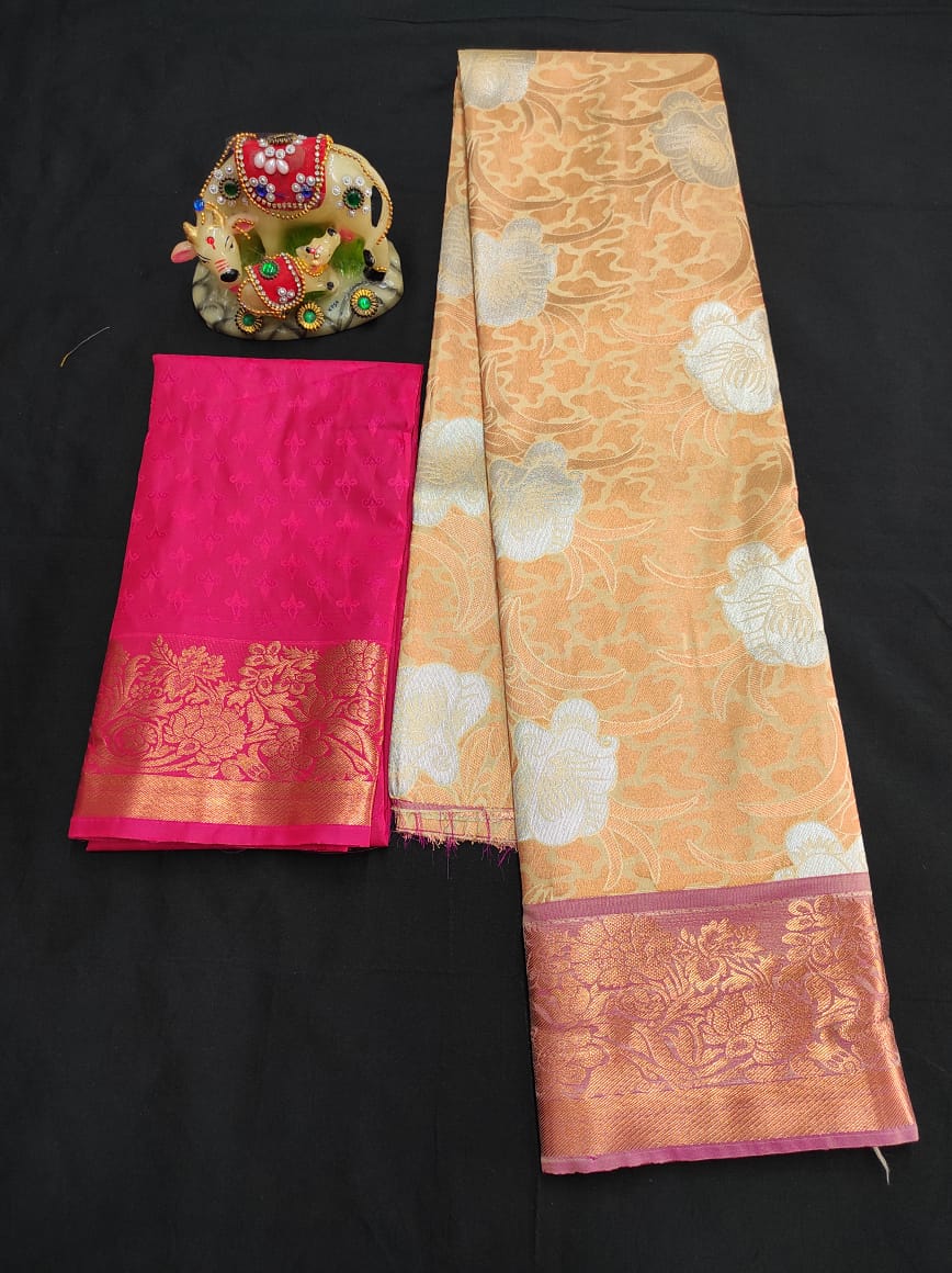 Up to 10 years samuthrika type semi silk pattu pavadai material for kids - Vannamayil Fashions