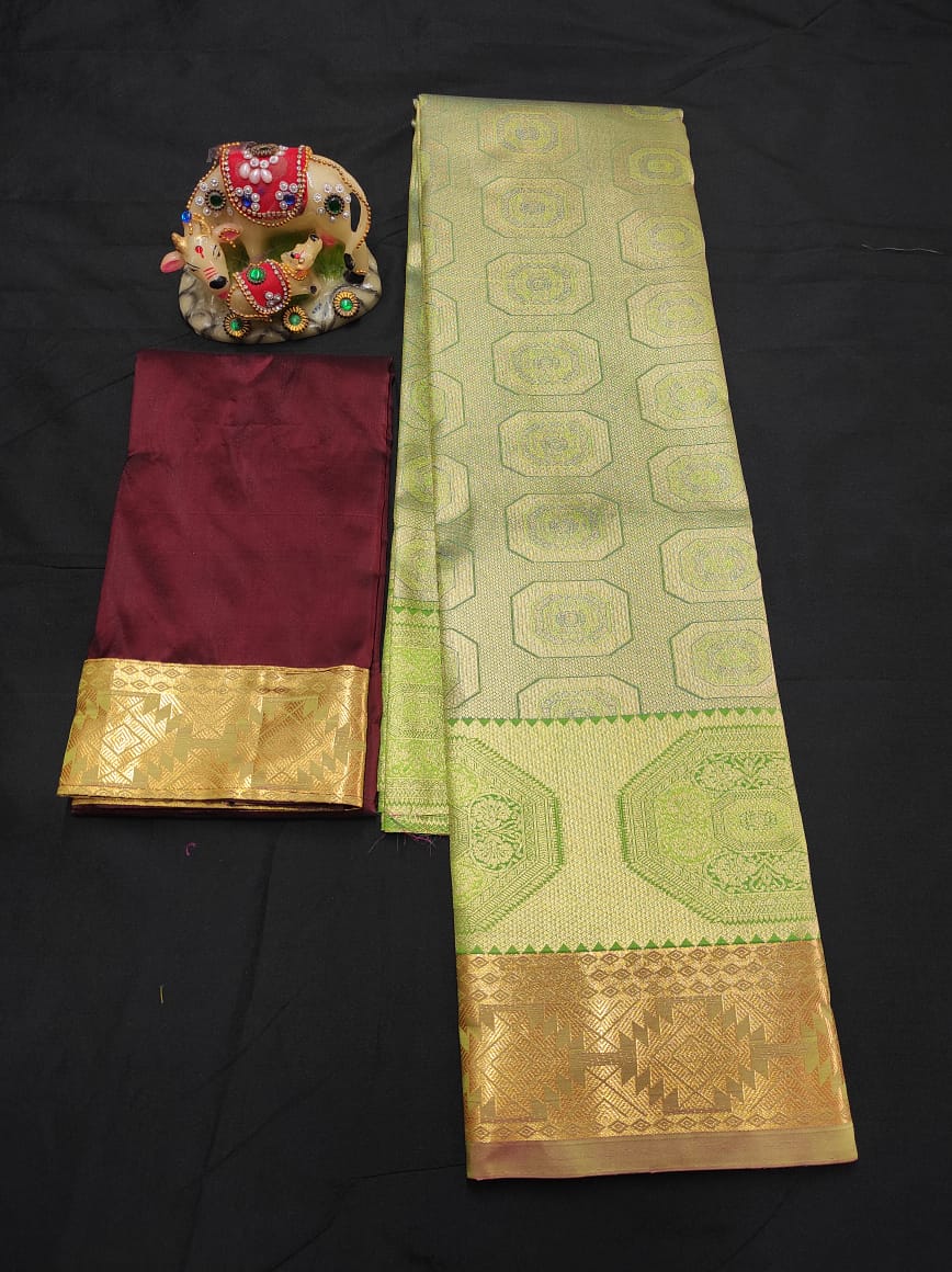 Up to 10 years samuthrika type semi silk pattu pavadai material for kids - Vannamayil Fashions