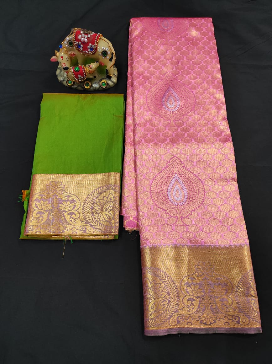 Up to 10 years samuthrika type semi silk pattu pavadai material for kids - Vannamayil Fashions