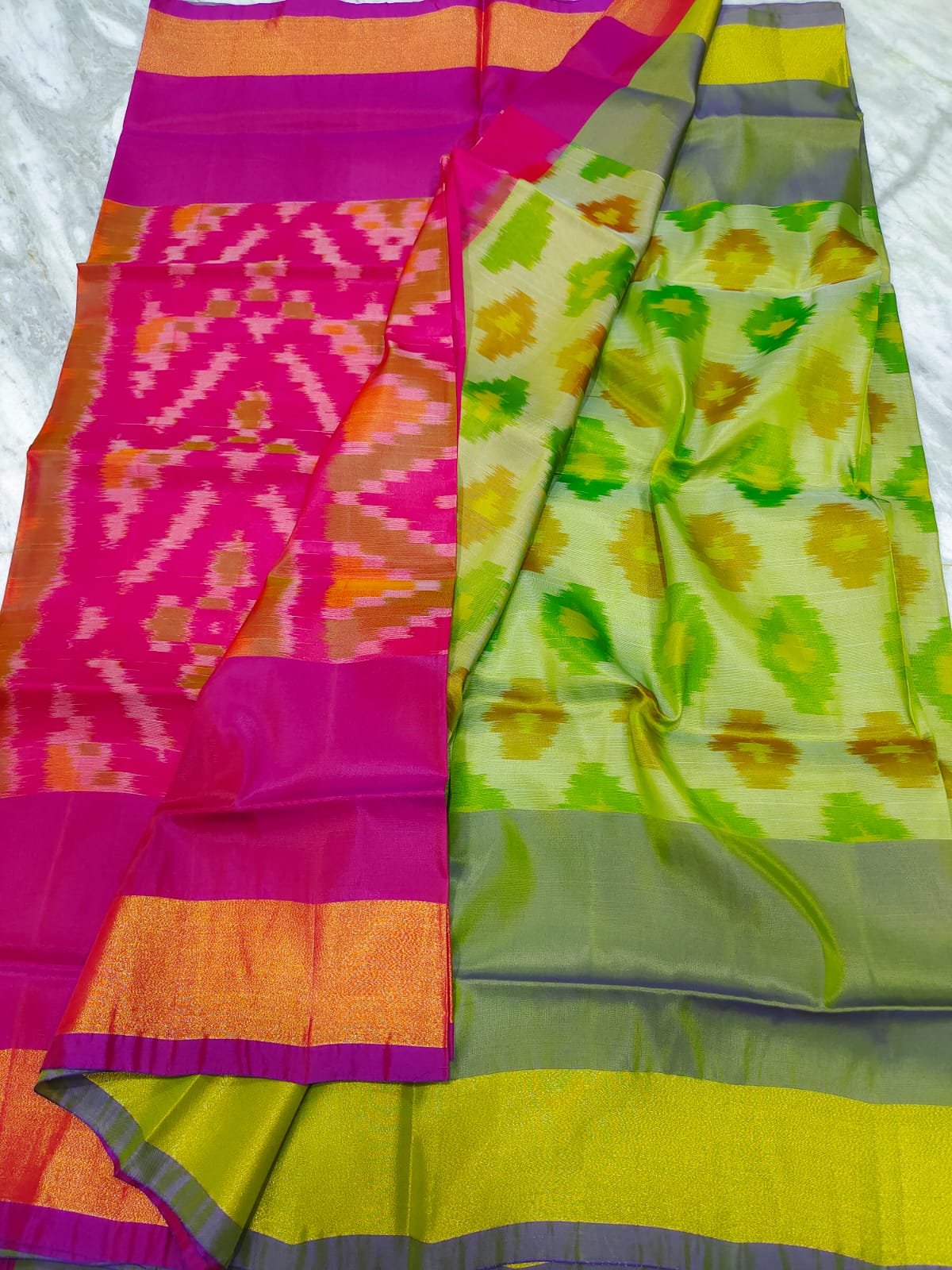 POCHAMPALLY SAREE Green With Purple Color Pallu And Blouse Same As Ikk –  weavesarees.com